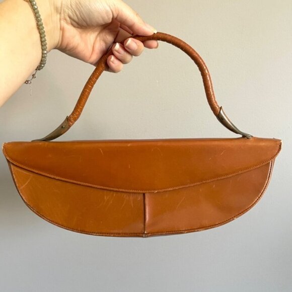 Vintage Cognac Brown Crescent Shaped Handbag - Medium - Picture 1 of 8